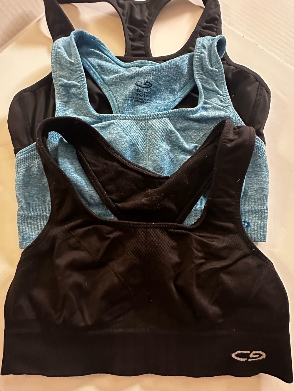 Three athletic Racerback Sports Bra Set - black, teal & gray